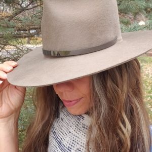 Janessa Leone Taupe Hat Wool Fedora Small